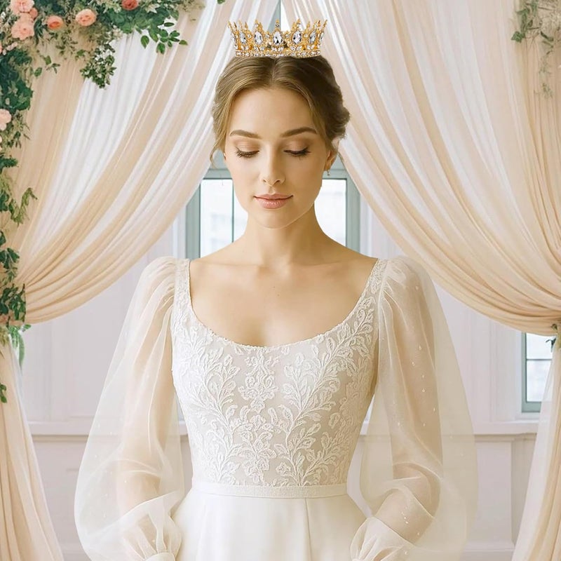 Nackiy Gold Crown for Women, Crystal Queen Tiaras Headband Wedding Bridal Hair Accessories, Birthday Party Prom Cake Topper - Image 5